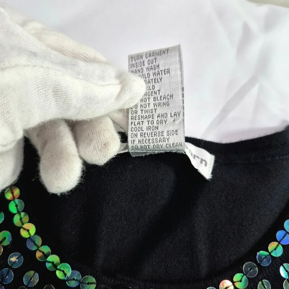 Dress Barn Black Sequin Cardigan Sweater Large Metallic Iridescent Button Up - Picture 11 of 12